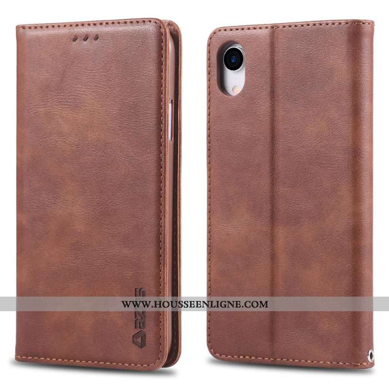 Housse iPhone Xr Cuir Fluide Doux Téléphone Portable Protection Tout Compris Coque Carte Marron