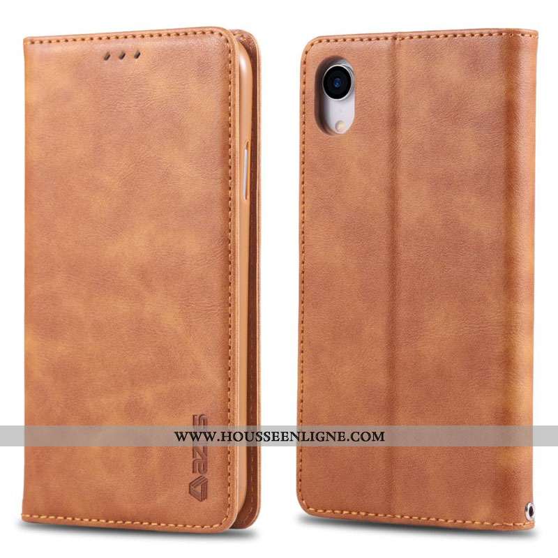 Housse iPhone Xr Cuir Fluide Doux Téléphone Portable Protection Tout Compris Coque Carte Marron