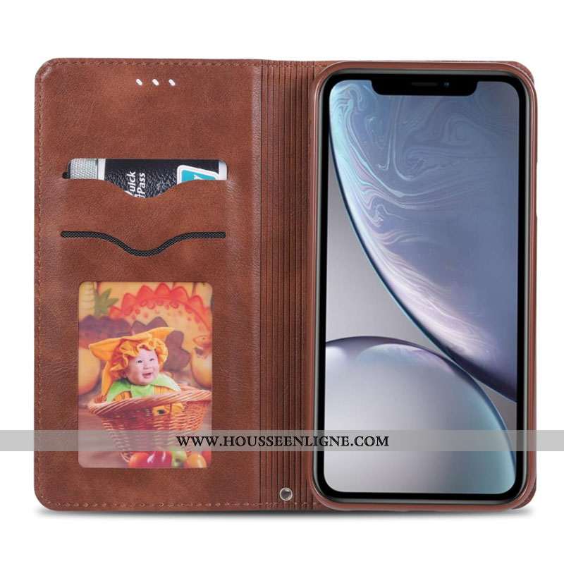 Housse iPhone Xr Cuir Fluide Doux Téléphone Portable Protection Tout Compris Coque Carte Marron