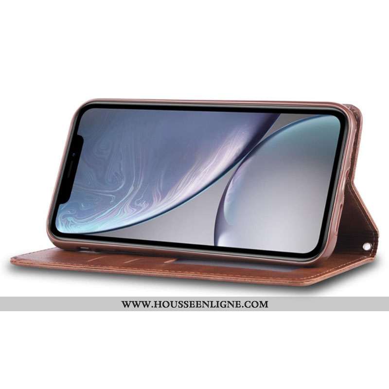 Housse iPhone Xr Cuir Fluide Doux Téléphone Portable Protection Tout Compris Coque Carte Marron