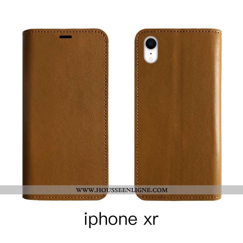 Housse iPhone Xr Cuir Protection Étui Véritable Incassable Bovins Tout Compris Marron