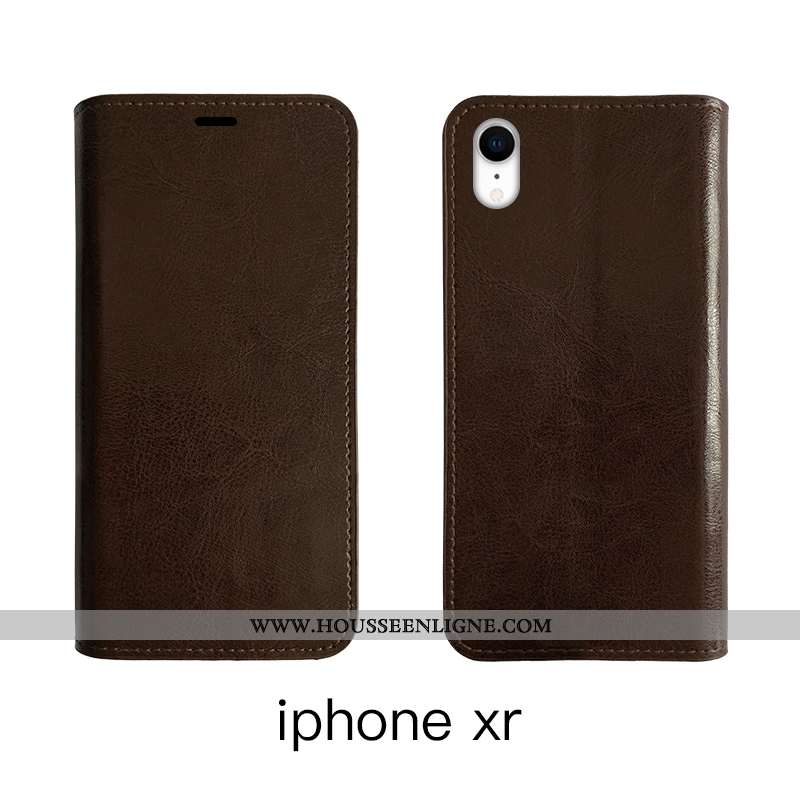 Housse iPhone Xr Cuir Protection Étui Véritable Incassable Bovins Tout Compris Marron