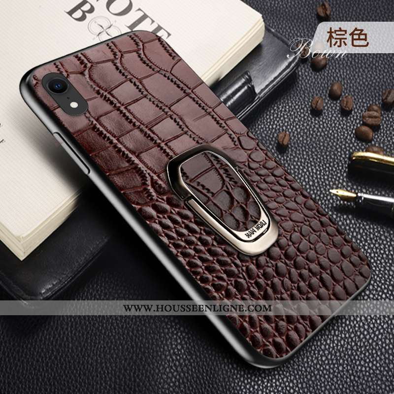 Housse iPhone Xr Cuir Véritable Cuir Téléphone Portable Support À Bord Coque Luxe Bordeaux