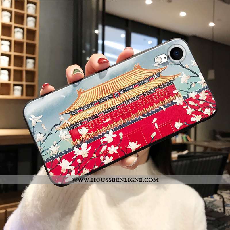 Housse iPhone Xr Gaufrage Fluide Doux Rouge Coque Étui Incassable Grue
