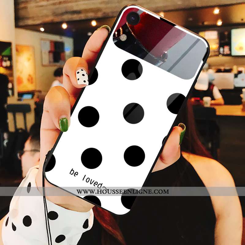 Housse iPhone Xr Mode Verre Téléphone Portable Personnalité Tendance Point D'onde Maquillage Noir