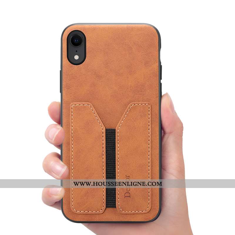 Housse iPhone Xr Portefeuille Cuir Coque Étui Téléphone Portable Marron