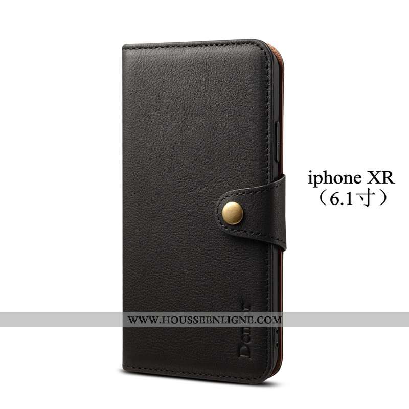 Housse iPhone Xr Protection Cuir Étui Noir Téléphone Portable Bovins