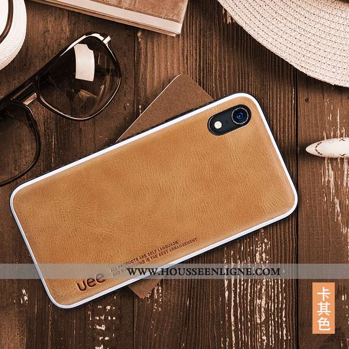 Housse iPhone Xr Silicone Cuir Véritable Téléphone Portable Business Coque Tout Compris Étui Bleu Fo