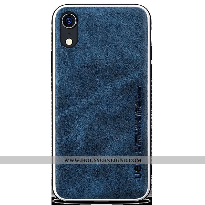 Housse iPhone Xr Silicone Cuir Véritable Téléphone Portable Business Coque Tout Compris Étui Bleu Fo