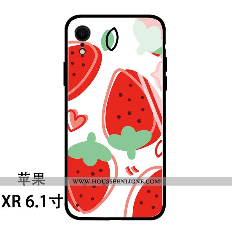 Housse iPhone Xr Silicone Verre Amoureux Frais Fraise Fruit Blanc Blanche