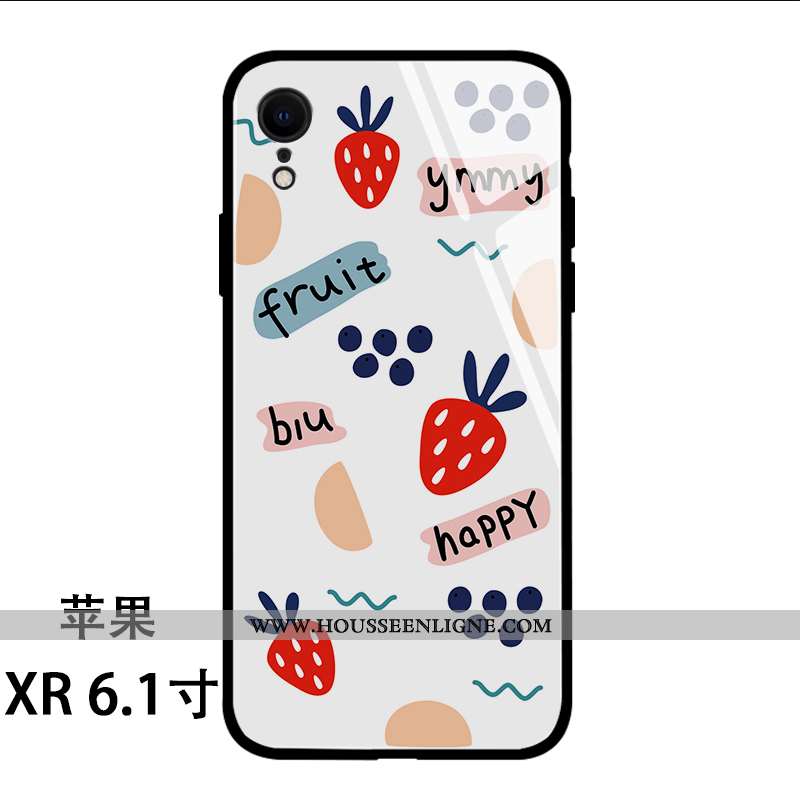 Housse iPhone Xr Silicone Verre Amoureux Frais Fraise Fruit Blanc Blanche