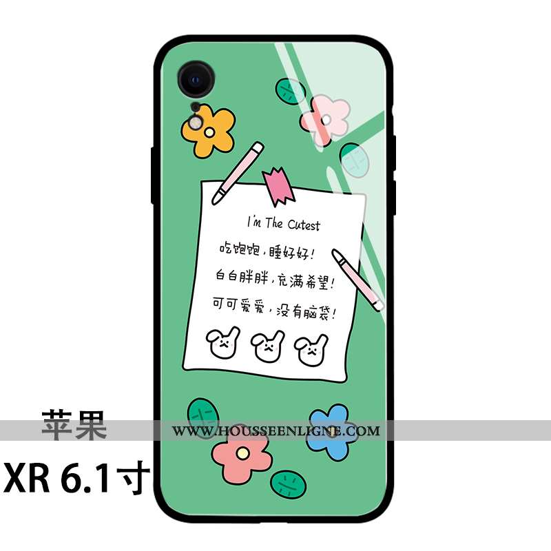 Housse iPhone Xr Silicone Verre Dessin Animé Net Rouge Téléphone Portable Étui Vert Verte