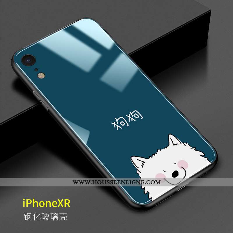 Housse iPhone Xr Verre Personnalité Coque Téléphone Portable Amoureux Incassable Difficile Bleu Fonc