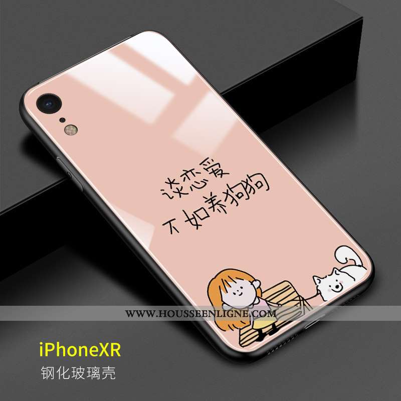 Housse iPhone Xr Verre Personnalité Coque Téléphone Portable Amoureux Incassable Difficile Bleu Fonc