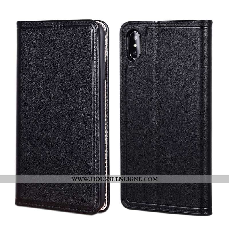 Housse iPhone Xs Cuir Protection Téléphone Portable Noir Coque Véritable Étui