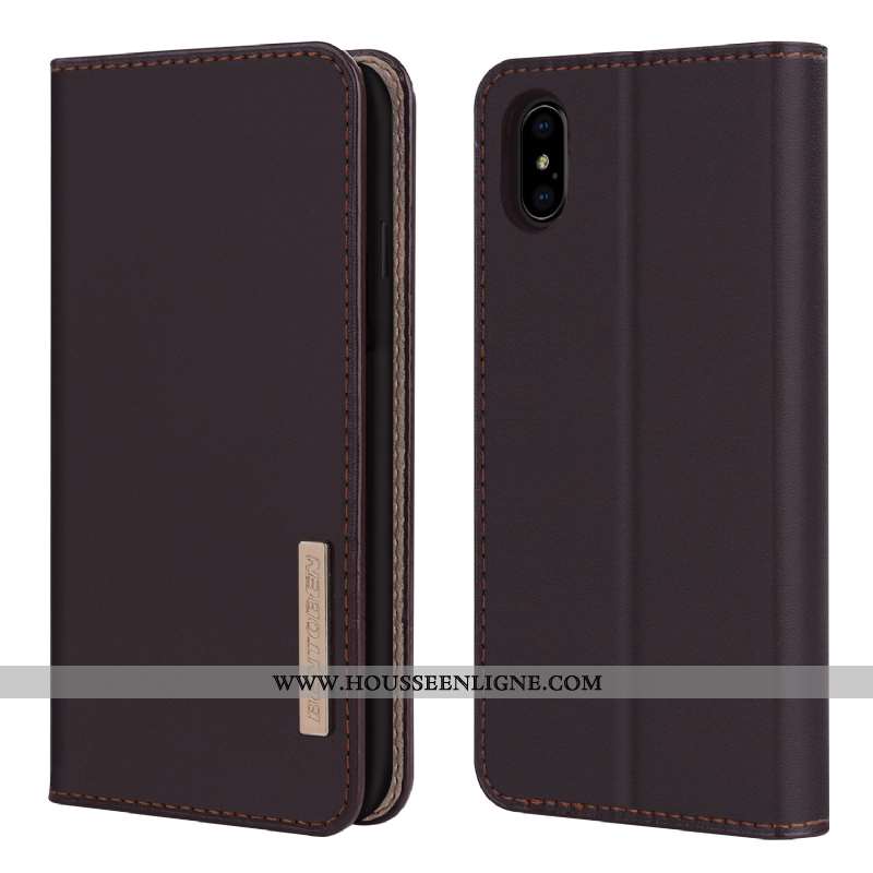 Housse iPhone Xs Cuir Protection Téléphone Portable Noir Coque Véritable Étui