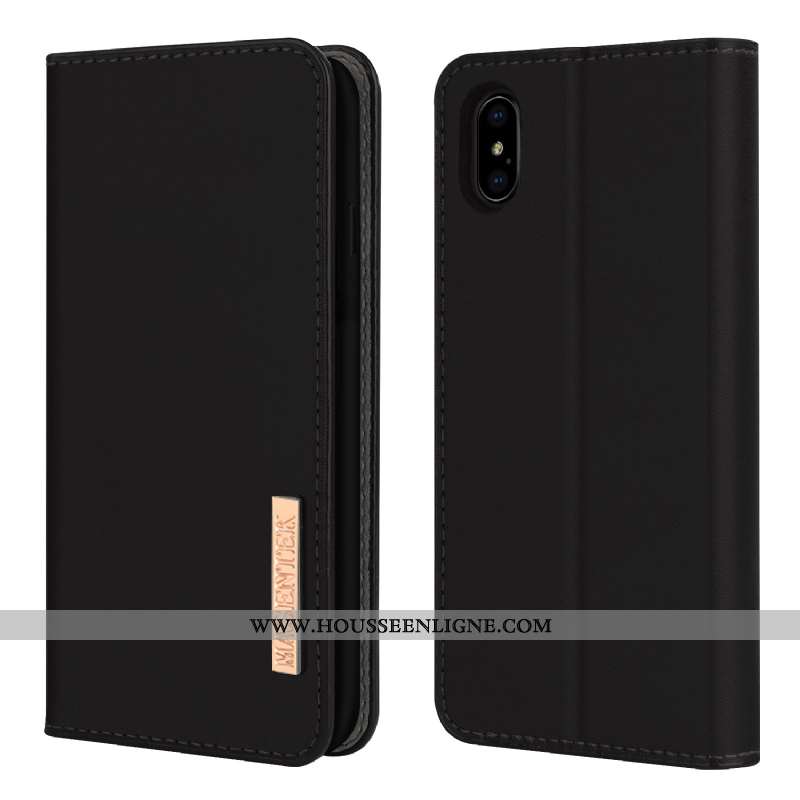 Housse iPhone Xs Cuir Protection Téléphone Portable Noir Coque Véritable Étui