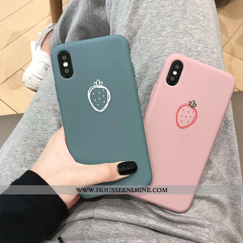 Housse iPhone Xs Fluide Doux Protection Étui Téléphone Portable Coque Frais Amoureux Rose