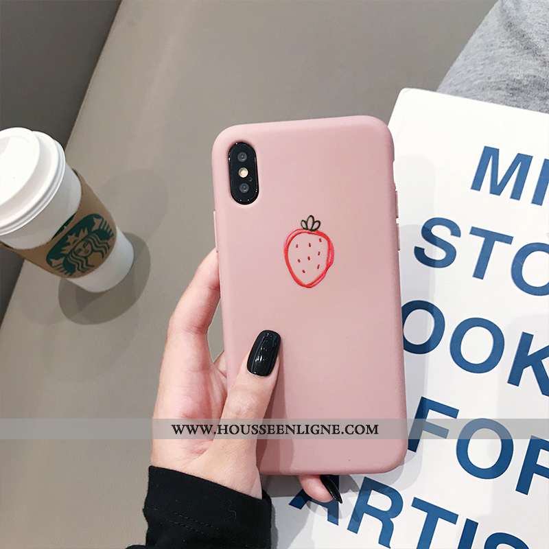 Housse iPhone Xs Fluide Doux Protection Étui Téléphone Portable Coque Frais Amoureux Rose