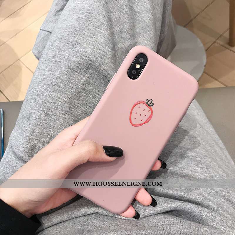 Housse iPhone Xs Fluide Doux Protection Étui Téléphone Portable Coque Frais Amoureux Rose