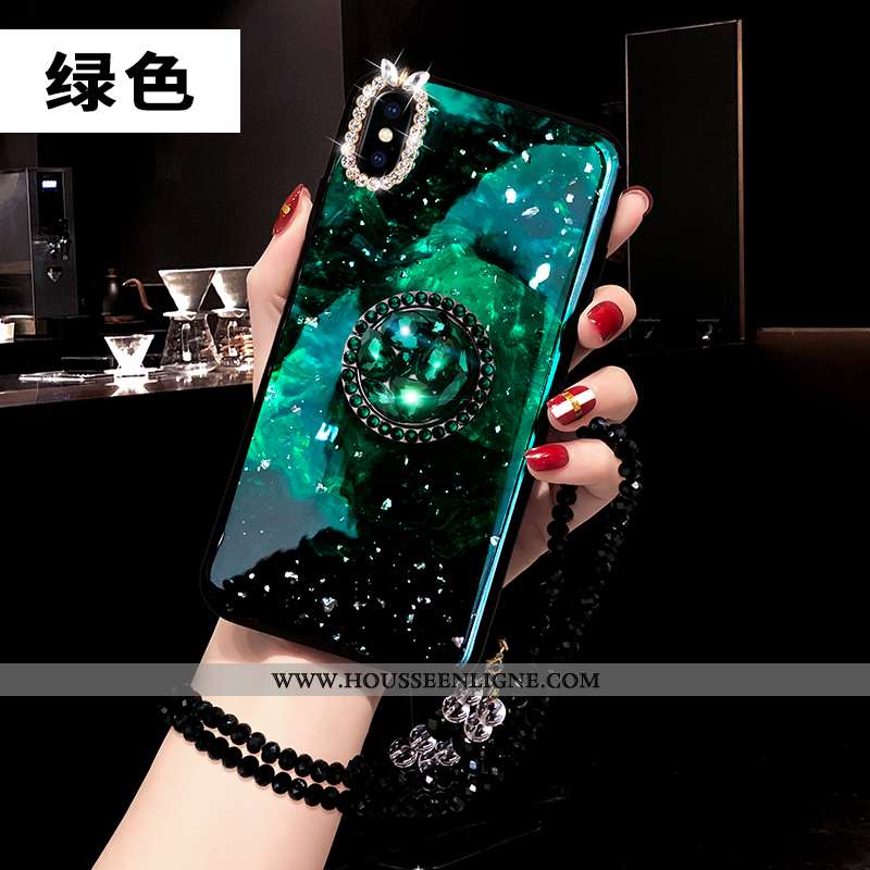 Housse iPhone Xs Fluide Doux Silicone Coque Strass Créatif Étui Tendance Verte
