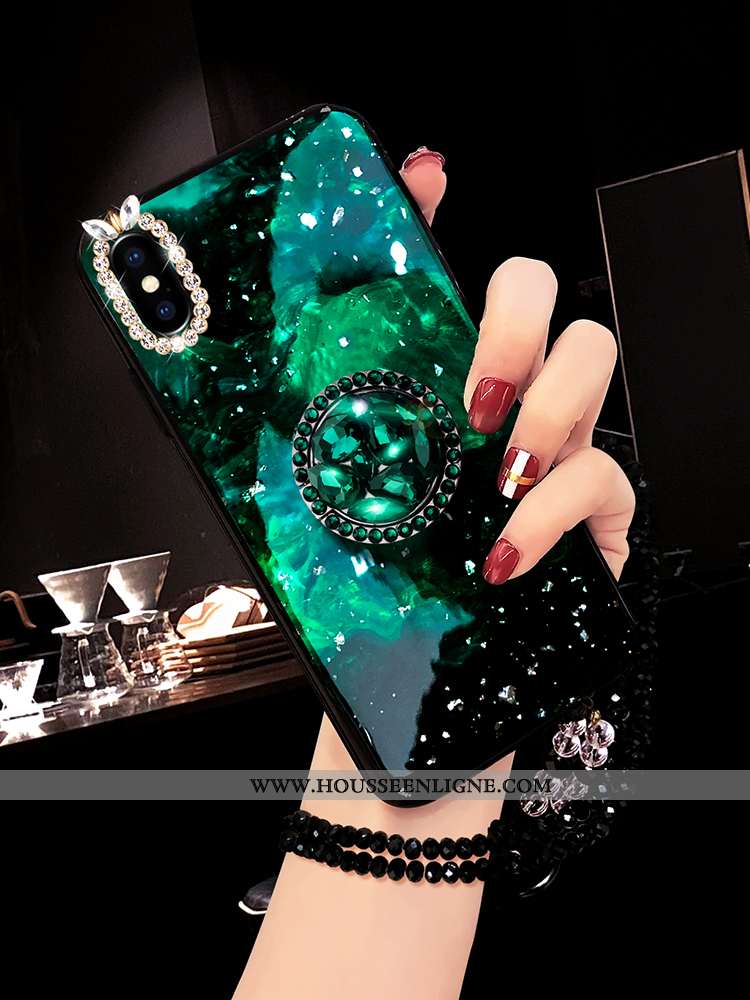Housse iPhone Xs Fluide Doux Silicone Coque Strass Créatif Étui Tendance Verte