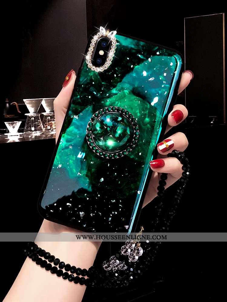 Housse iPhone Xs Fluide Doux Silicone Coque Strass Créatif Étui Tendance Verte