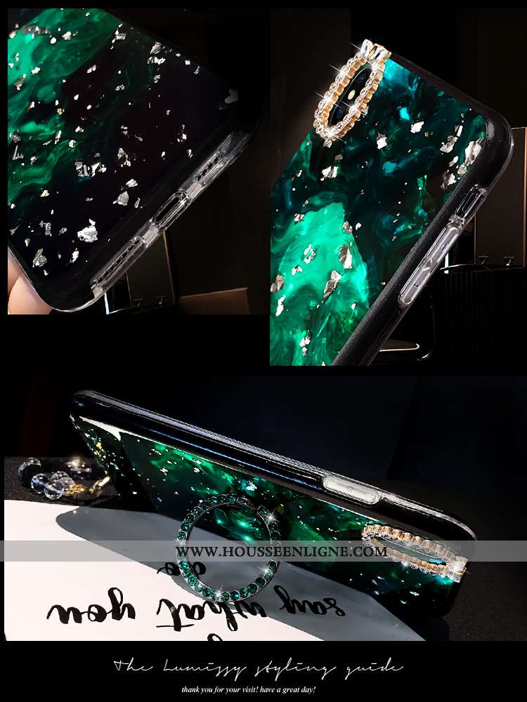 Housse iPhone Xs Fluide Doux Silicone Coque Strass Créatif Étui Tendance Verte
