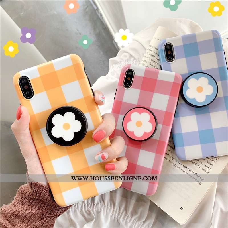 Housse iPhone Xs Fluide Doux Silicone Plaid Vent Coque Protection Incassable Rose