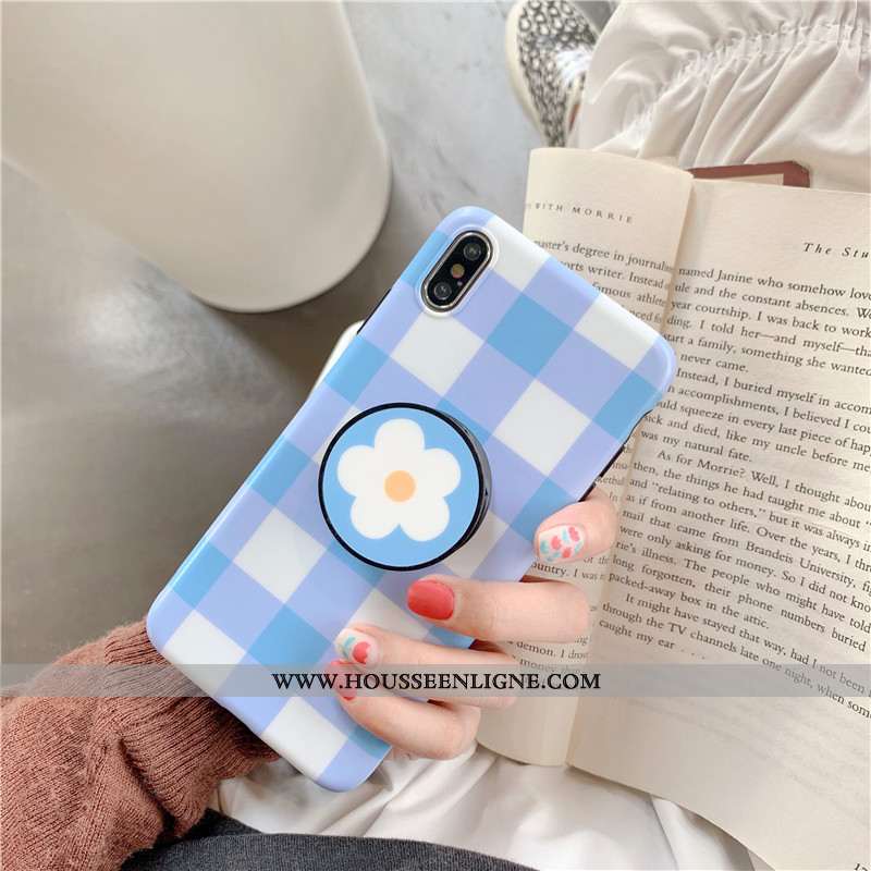 Housse iPhone Xs Fluide Doux Silicone Plaid Vent Coque Protection Incassable Rose