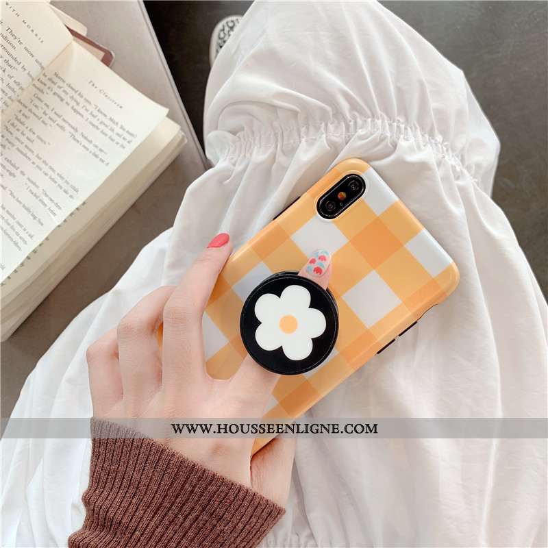 Housse iPhone Xs Fluide Doux Silicone Plaid Vent Coque Protection Incassable Rose