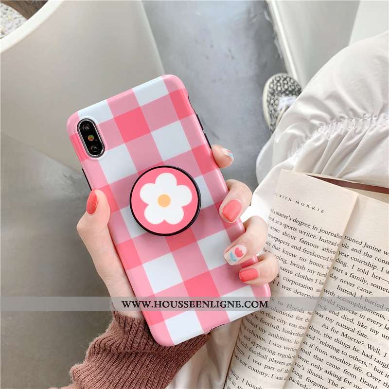 Housse iPhone Xs Fluide Doux Silicone Plaid Vent Coque Protection Incassable Rose