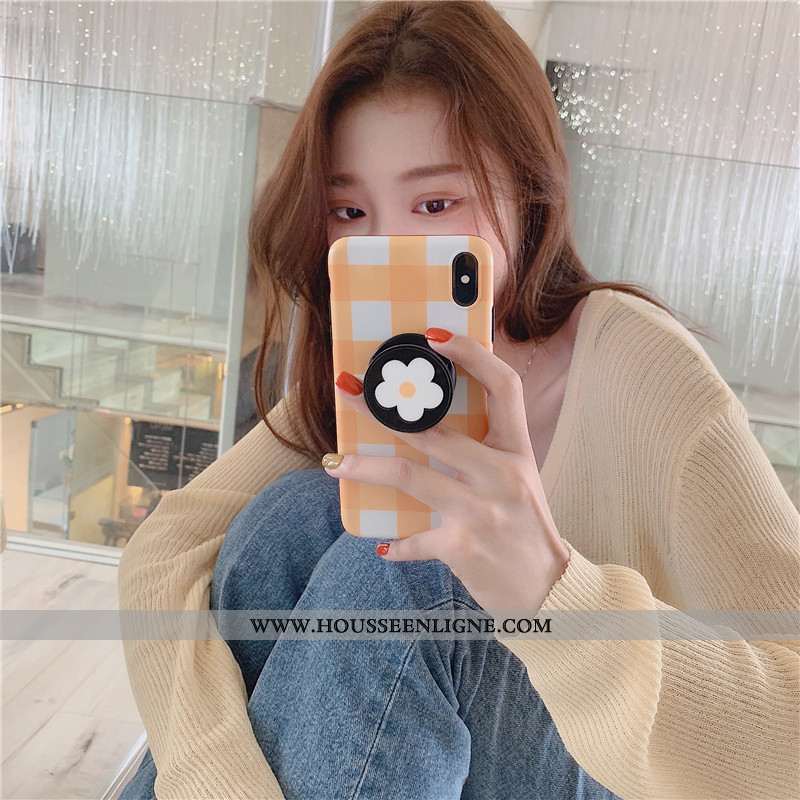 Housse iPhone Xs Fluide Doux Silicone Plaid Vent Coque Protection Incassable Rose