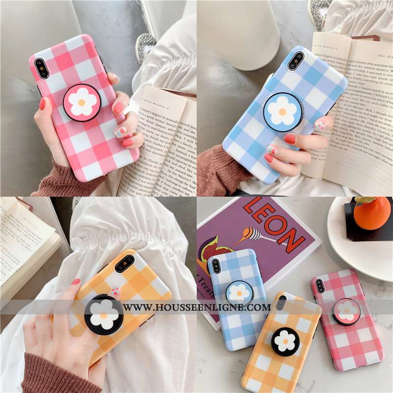 Housse iPhone Xs Fluide Doux Silicone Plaid Vent Coque Protection Incassable Rose