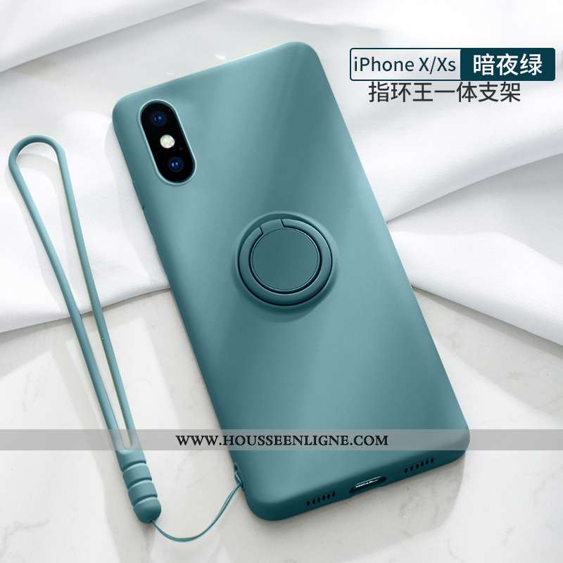 Housse iPhone Xs Légère Fluide Doux Une Agrafe Téléphone Portable Magnétisme Vent Anneau Bleu