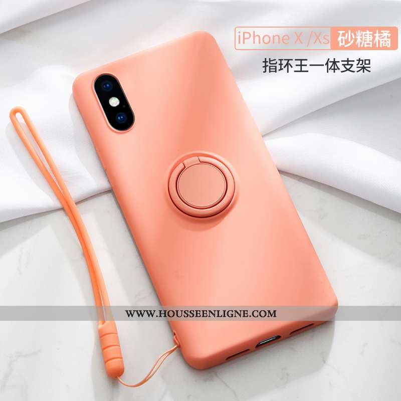 Housse iPhone Xs Légère Fluide Doux Une Agrafe Téléphone Portable Magnétisme Vent Anneau Bleu