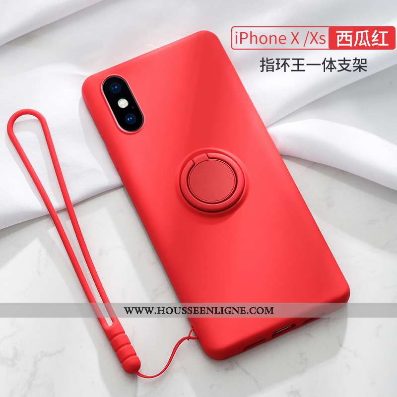 Housse iPhone Xs Légère Fluide Doux Une Agrafe Téléphone Portable Magnétisme Vent Anneau Bleu