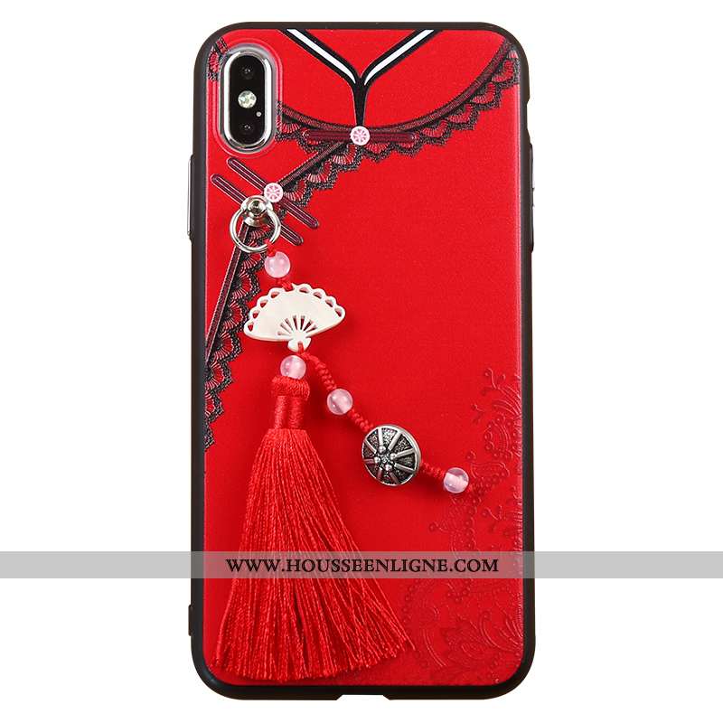 Housse iPhone Xs Max Créatif Gaufrage Rouge Style Chinois À Franges Coque Téléphone Portable