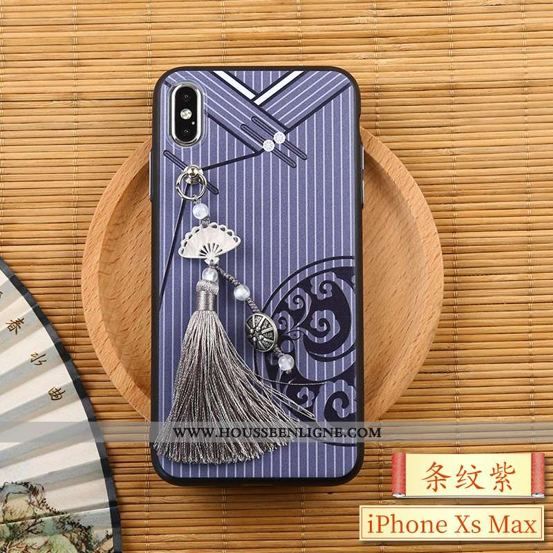 Housse iPhone Xs Max Créatif Gaufrage Rouge Style Chinois À Franges Coque Téléphone Portable