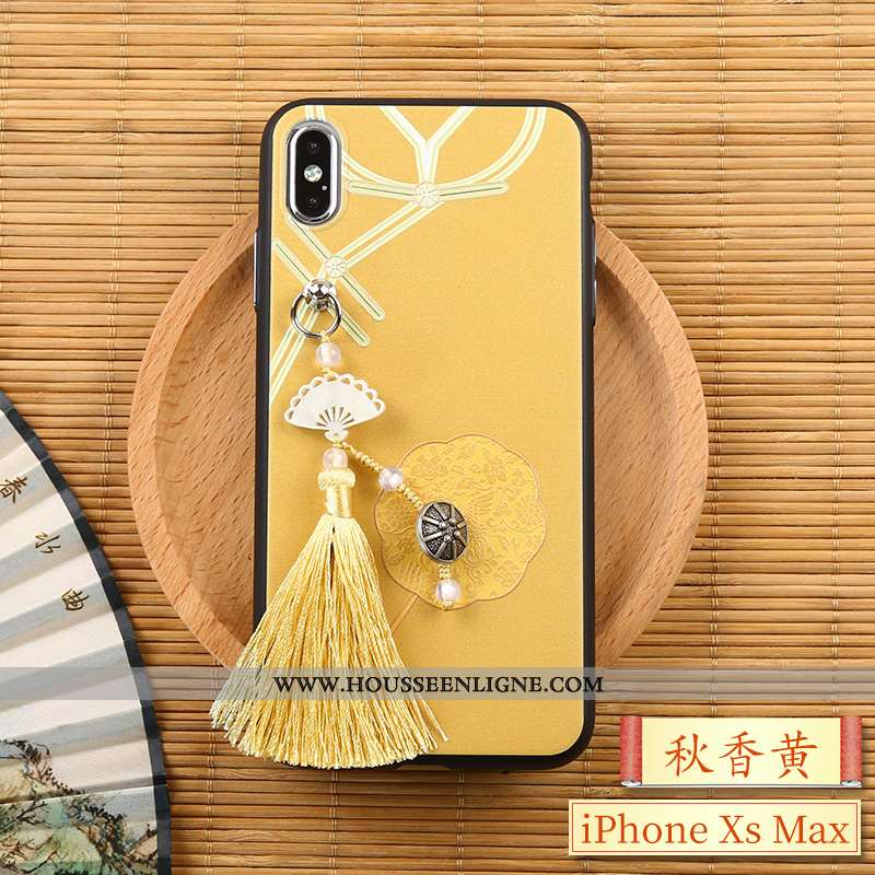 Housse iPhone Xs Max Créatif Gaufrage Rouge Style Chinois À Franges Coque Téléphone Portable