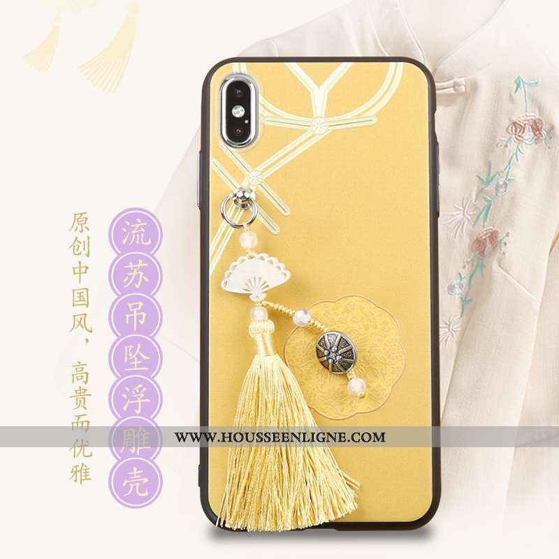 Housse iPhone Xs Max Créatif Gaufrage Rouge Style Chinois À Franges Coque Téléphone Portable