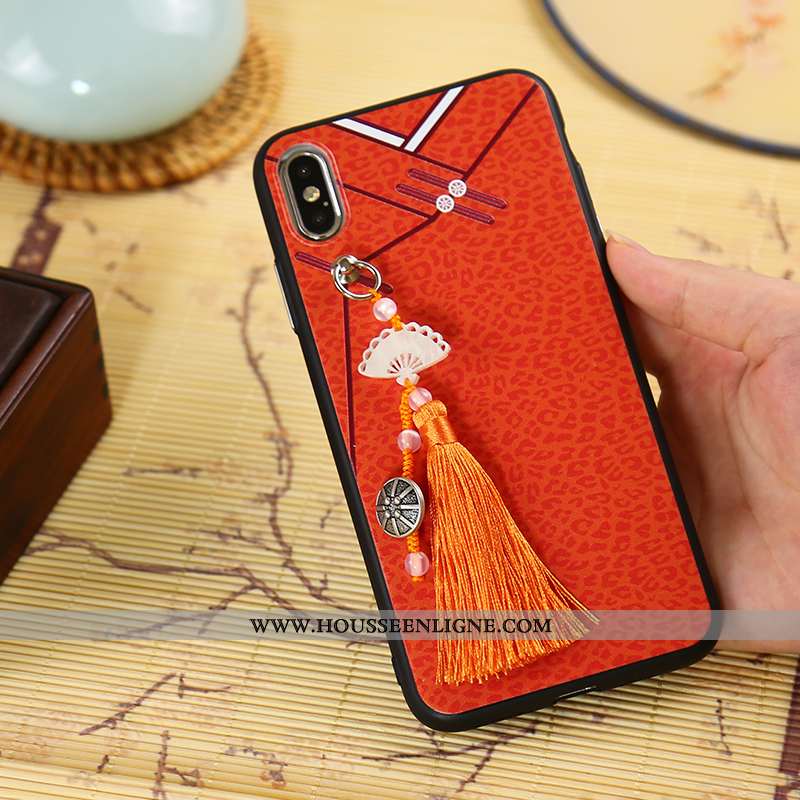 Housse iPhone Xs Max Créatif Gaufrage Rouge Style Chinois À Franges Coque Téléphone Portable