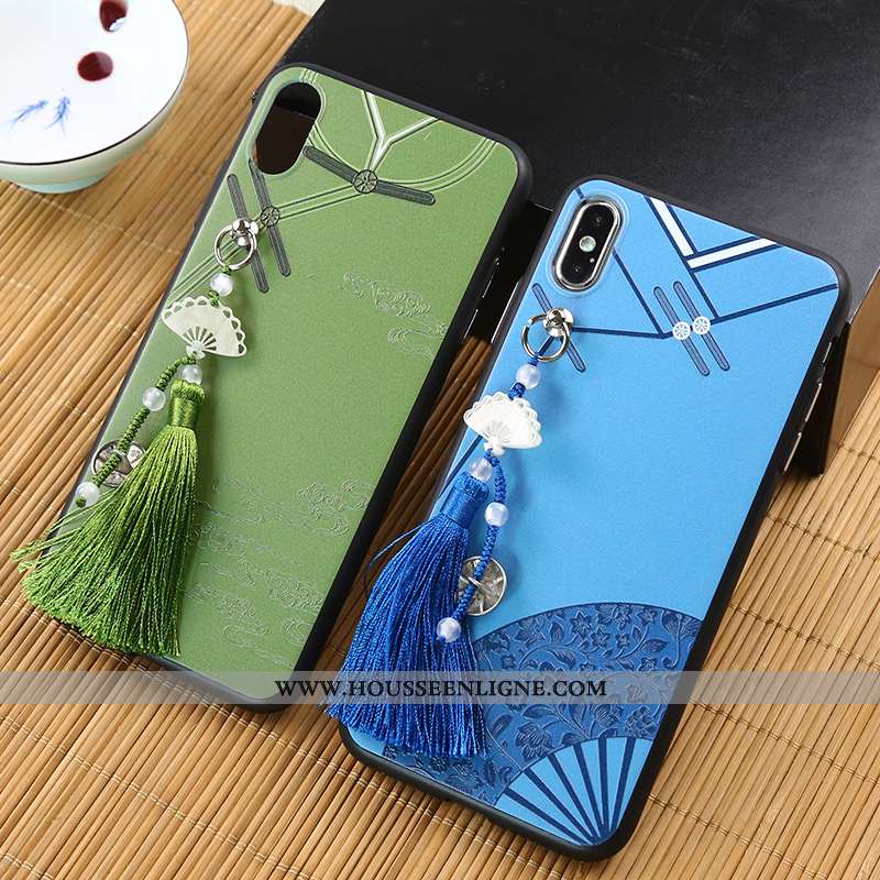 Housse iPhone Xs Max Créatif Gaufrage Rouge Style Chinois À Franges Coque Téléphone Portable
