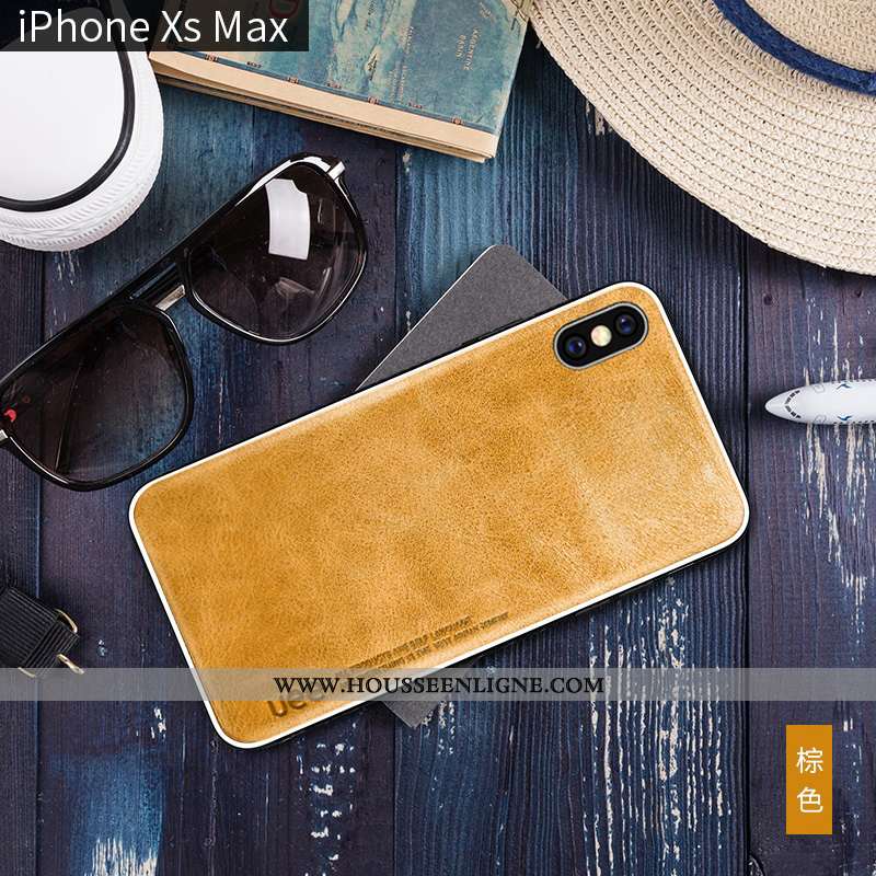 Housse iPhone Xs Max Cuir Fluide Doux Tendance Coque Tout Compris Incassable Net Rouge Marron