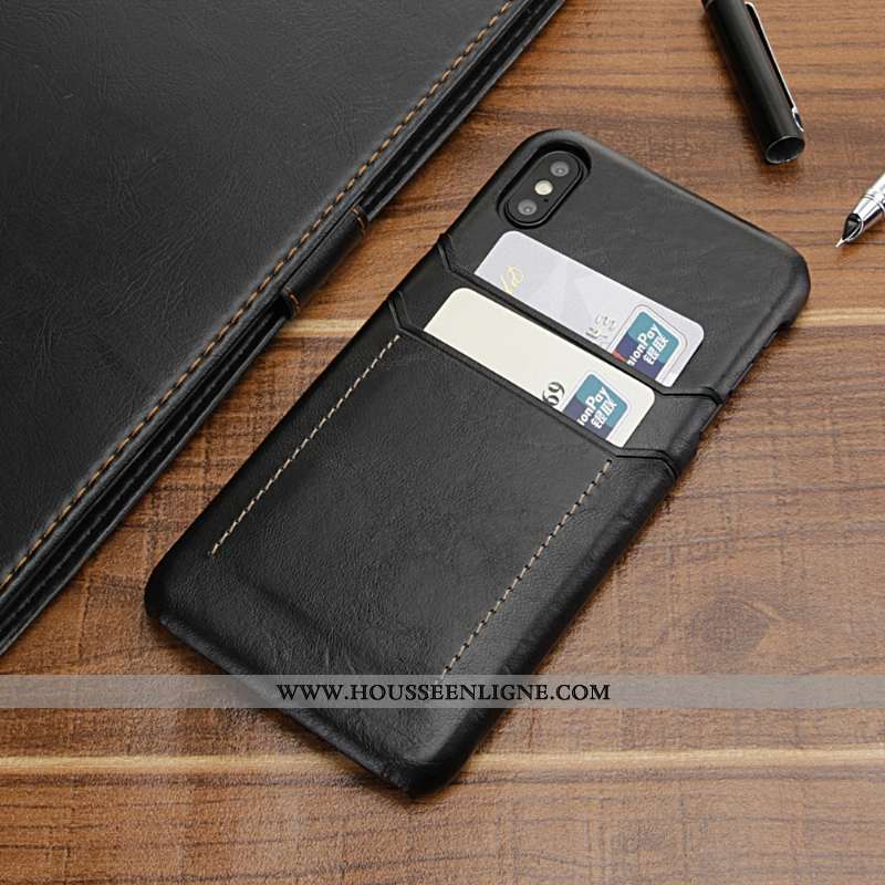 Housse iPhone Xs Max Cuir Véritable Cuir Luxe Étui Protection Luxe Bovins Noir