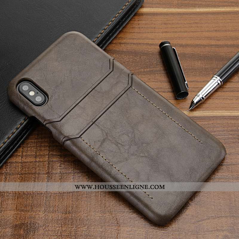 Housse iPhone Xs Max Cuir Véritable Cuir Luxe Étui Protection Luxe Bovins Noir