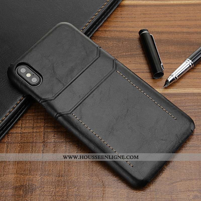 Housse iPhone Xs Max Cuir Véritable Cuir Luxe Étui Protection Luxe Bovins Noir