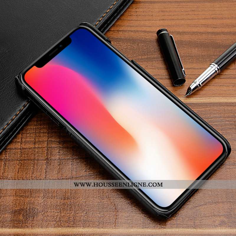 Housse iPhone Xs Max Cuir Véritable Cuir Luxe Étui Protection Luxe Bovins Noir
