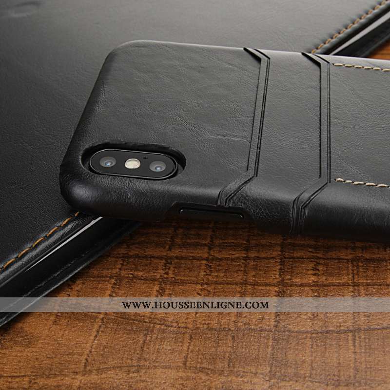 Housse iPhone Xs Max Cuir Véritable Cuir Luxe Étui Protection Luxe Bovins Noir