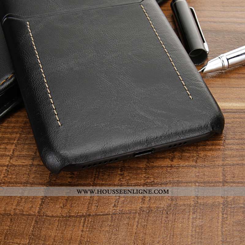 Housse iPhone Xs Max Cuir Véritable Cuir Luxe Étui Protection Luxe Bovins Noir
